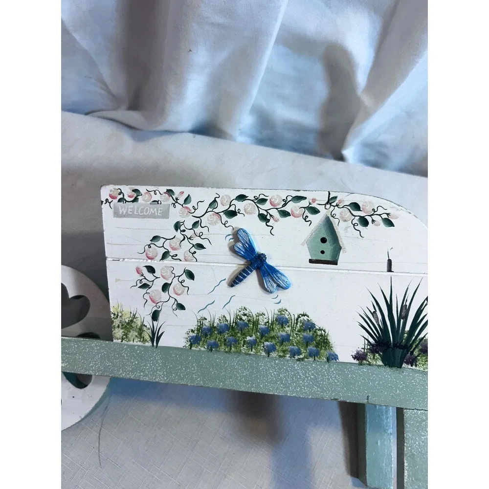Unbranded Wooden Wheelbarrow Planter 14.5in Green Dragonfly Garden Decor